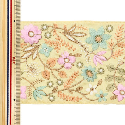 [De la cantidad 5] ArtilleraRibete "2024 Ribete bordado indio Amarillo x rosa M-111G"