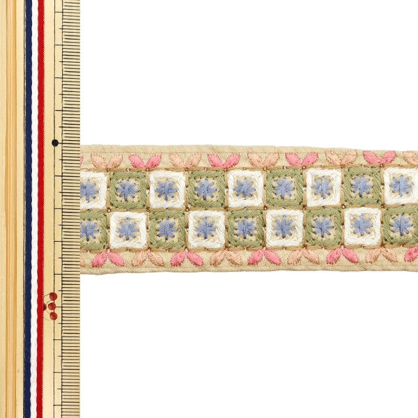 [수량 5에서] 수예브레이드 『2024 인도 자수 브레이드 베이지 x 핑크 M-114J]