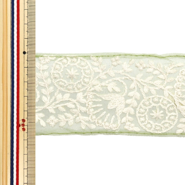 [Из количества 5] ремесленникОтделка "2024 Отделка для индийской вышивки Зеленый х белый M-115#4"