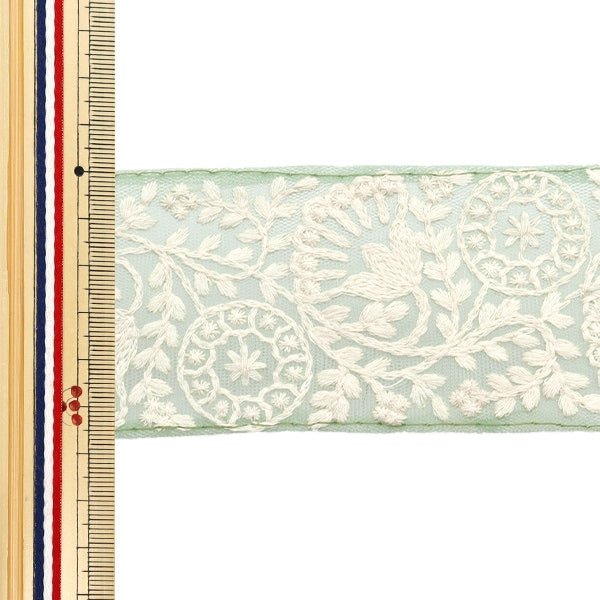 [Из количества 5] ремесленникОтделка "2024 Отделка для индийской вышивки Зеленый х белый M-115#7"