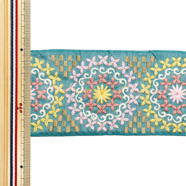 [De la cantidad 5] ArtilleraRibete "2024 Ribete bordado indio Verde x amarillo M-122G"