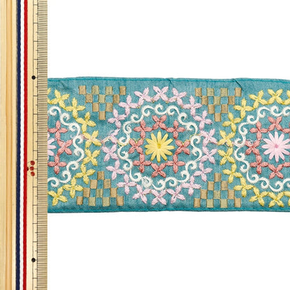 [De la cantidad 5] ArtilleraRibete "2024 Ribete bordado indio Verde x amarillo M-122G"