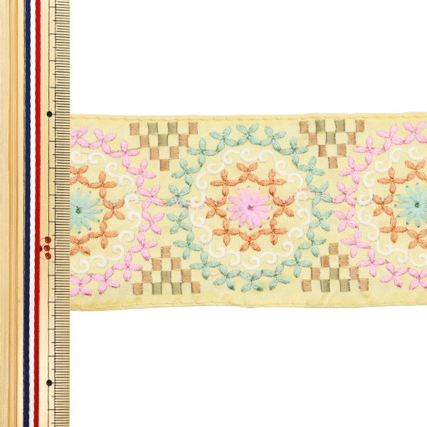 [Из количества 5] ремесленникОтделка "2024 Отделка для индийской вышивки Желтый x розовый M-122H"