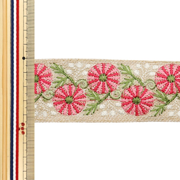 [De la quantité 5] artisanatGarniture "2024 Garniture de broderie indienne Beige x rose M-136 # 4"