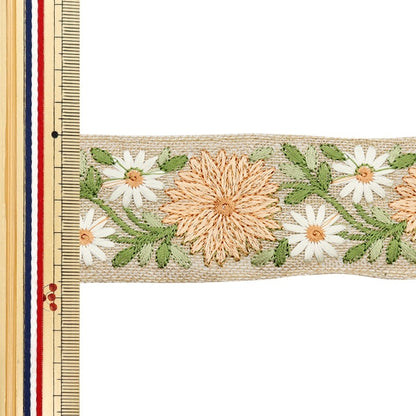 【数量5から】 手芸ブレード 『2024 インド刺繍ブレード ベージュ×ピンク M-137#1』