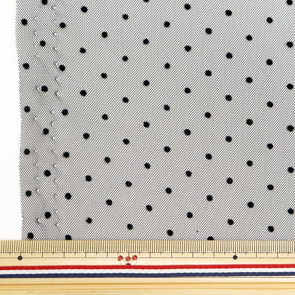 [Jusqu'à 70% de réduction sur le tissu costume] [de la quantité 5] Tissu "Milky Wake Tool Flock-Dot Black FT2409TC-01"