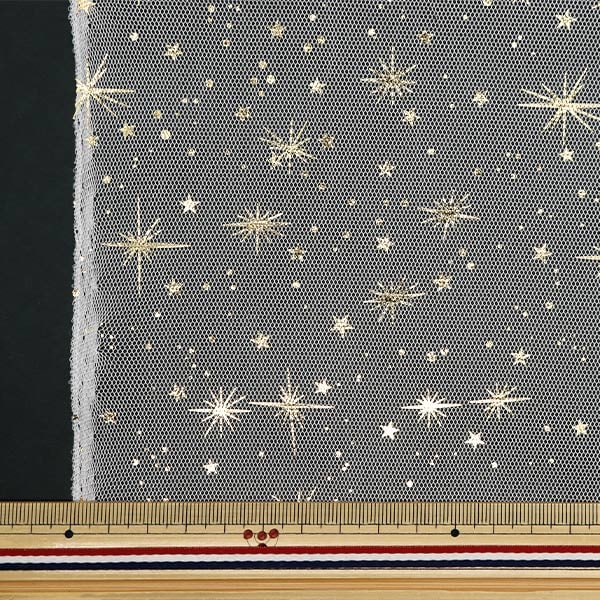 [From quantity 5] Fabric "Milky Wake Toule Star Light White x Gold KT2411TC-02"