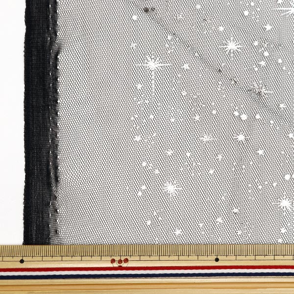 [From quantity 5] Fabric "Milky Wake Toule Star Light Black x Silver KT2411TC-04"