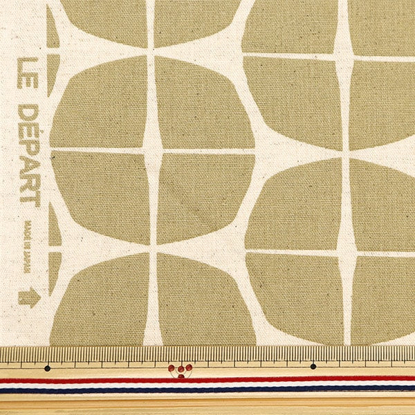 数量5から】 生地 『綿麻キャンバスプリント 北欧幾何学柄 ブラウン