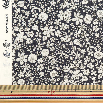 [From quantity 5] Fabric "60 loan soft texture processing drawing Fleur navy 60LA-DF-NV"