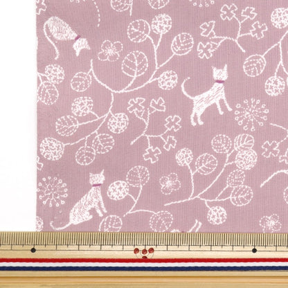 [From quantity 5] Fabric 『Sheeting Cats and leaf cusumi pink no-cale-b]