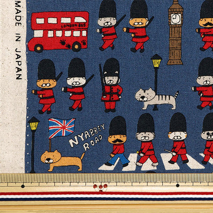 [From quantity 5] Fabric "Cotton hemp canvas cat in London navy KTS7026-D" COTTON KOBAYASHI