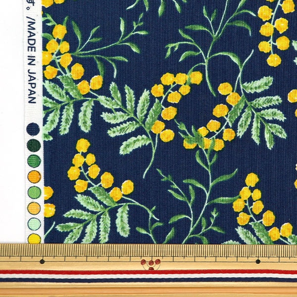 [From quantity 5] Fabric "Hibiya Hanadai Florist Pattern Sheeting DEFENSIVE FLOWERS MIMOSA Pattern NV Navy HBY-10005-NV]