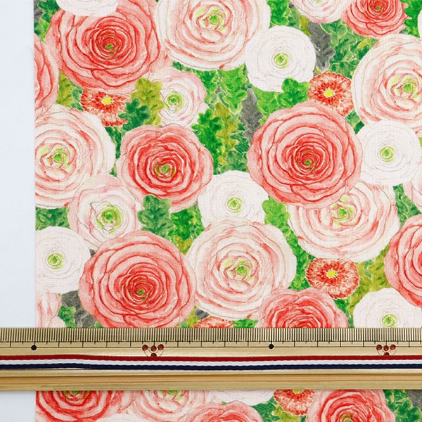 [From quantity 5] Fabric "Hibiya Hanadai Florist Pattern Sheeting Blooming Garden Ranunculus Pattern Pink HBY-10006-PK]