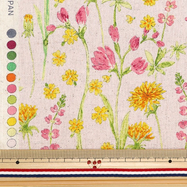 数量5から】 生地 『日比谷花壇 花屋さんのお花柄 綿麻キャンバス