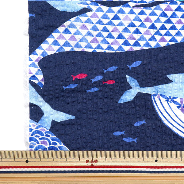 [De la quantité 5] Tissu "Ripple Whale Navy x Blue SO-58500-2D"