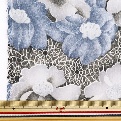 [De la quantité 5] tissu "Takashima chimi japonais-japonais motif de fleur bleu 205041-22"