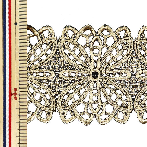 [Dalla quantità 5] artigianatoTrim "Pizzo metallico di circa 7 cm di larghezza in oro nero GY-99-24-2"