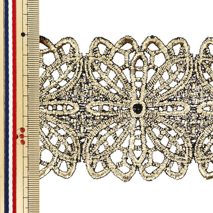 [Dalla quantità 5] artigianatoTrim "Pizzo metallico di circa 7 cm di larghezza in oro nero GY-99-24-2"