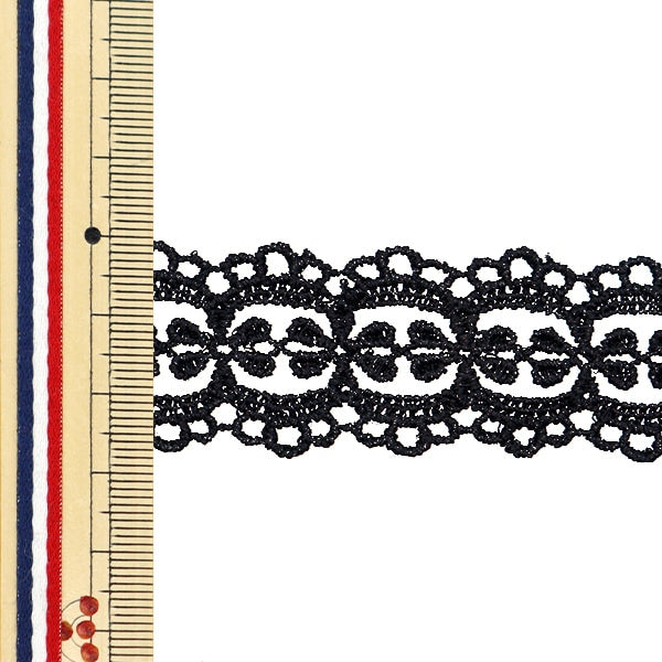 [Dalla quantità 5] artigianatoTrim "Pizzo metallico di circa 2,7 cm largo GY-99-24-14 nero"