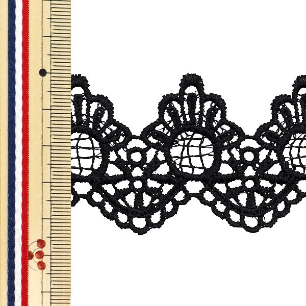 [Dalla quantità 5] artigianatoTrim "Pizzo metallico di circa 4,5 cm largo GY-99-24-17 nero"