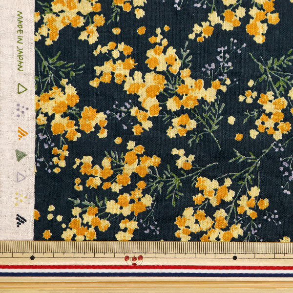 [From quantity 5] Fabric "MOMEN-T moment cotton linen sofrey mimosa total pattern navy 144-8050-NV" [Yuzawayaoriginal】