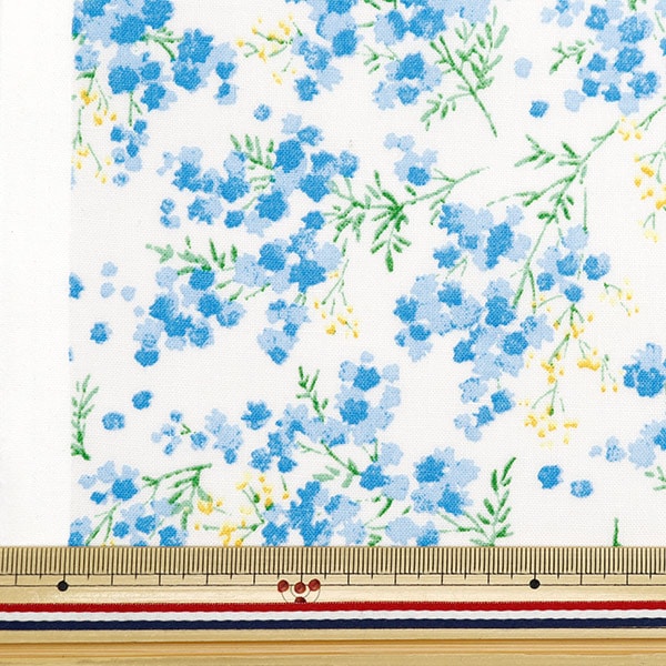 [De la quantité 5] Tissu "Momen-T moment de coton Sofrey Mimosa Total Pattern Blue 144-8050-BL" [Yuzawaya Original]