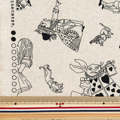 [From quantity 5] Fabric "Cotton hemp canvas V & A Alice and Friends Natural x Black VA10026-D"