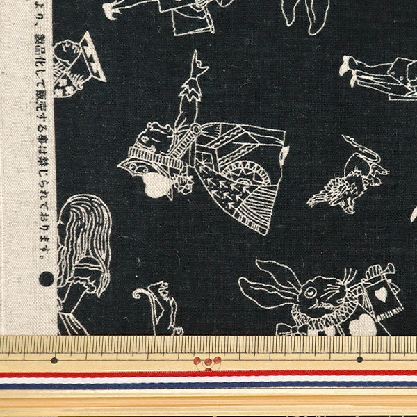 [De la quantité 5] tissu "toile en lin en coton v & a Alice and Friends Black VA10026-E"