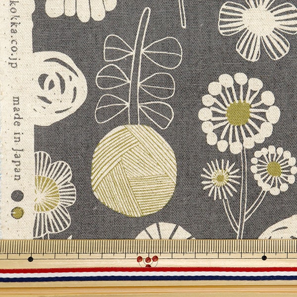 [From quantity 5] Fabric "BOOKHOU Cotton hee Canvas Flower Gray EKX-1400-2C" KOKKA