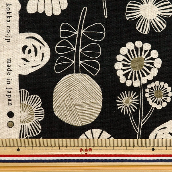 [Aus Menge 5] Stoff "Bookhou Cotton Linu Canvas Blume Black EKX-1400-2D" KOKKA