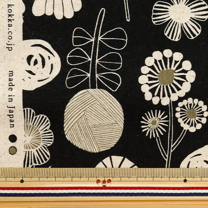 [From quantity 5] Fabric "BOOKHOU Cotton Linu Canvas Flower Black EKX-1400-2D" KOKKA