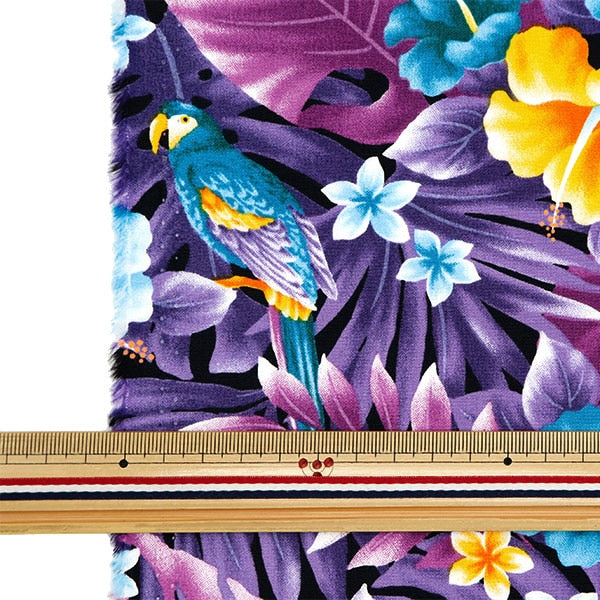 [From quantity 5] Fabric "Broad Hawaii Amon Rinta Monstera and Bird Purple 281-A-PP"