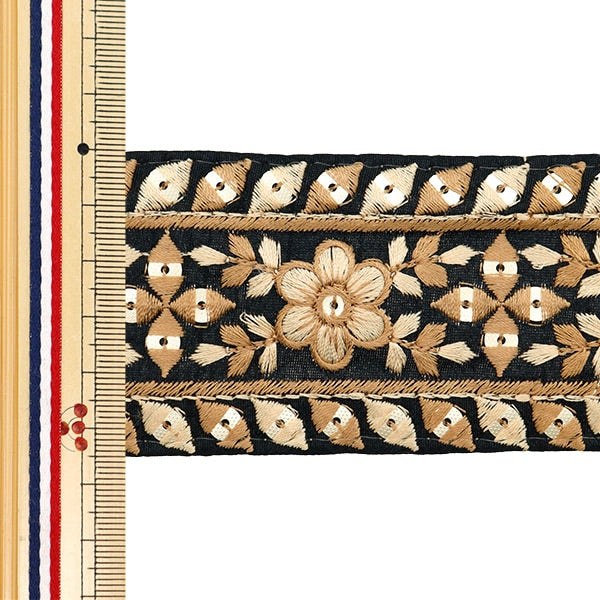 [De la quantité 5] artisanatGarniture "2024 Garniture de broderie indienne Noir x marron 3466a"