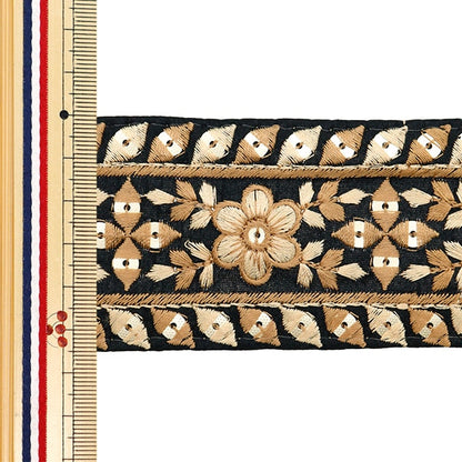 [De la quantité 5] artisanatGarniture "2024 Garniture de broderie indienne Noir x marron 3466a"