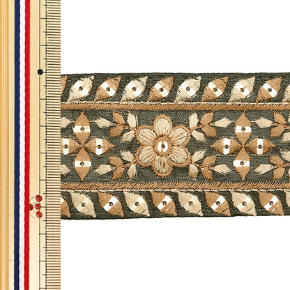 [De la quantité 5] artisanatGarniture "2024 Garniture de broderie indienne Vert x marron 3466c"