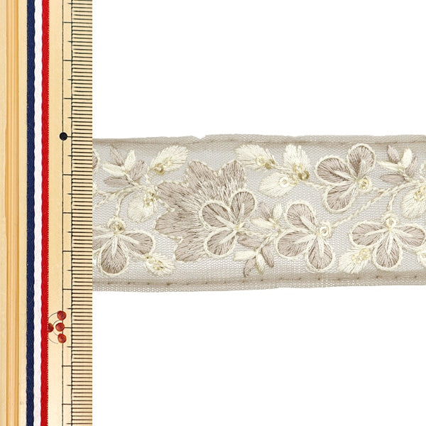 [De la cantidad 5] ArtilleraRibete "2024 Ribete bordado indio Marrón x blanco 3529i"