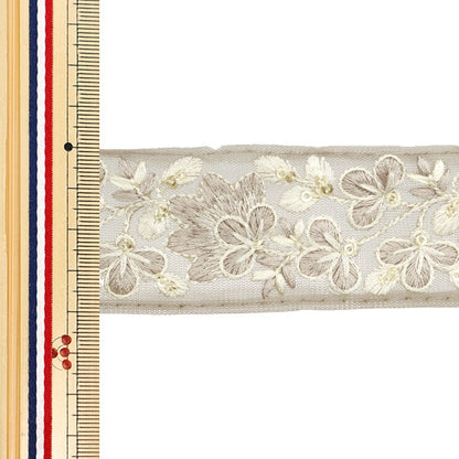 [De la cantidad 5] ArtilleraRibete "2024 Ribete bordado indio Marrón x blanco 3529i"