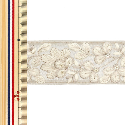 [De la quantité 5] artisanatGarniture "2024 Garniture de broderie indienne Brun x blanc 3529a5"
