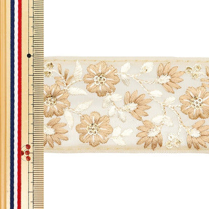 [Aus Menge 5] HandwerkBesätze 『2024 Indischer Stickereibesatz Beige x White 3530e]