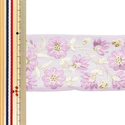 【数量5から】 手芸ブレード 『2024 インド刺繍ブレード パープル×ホワイト 3530I』