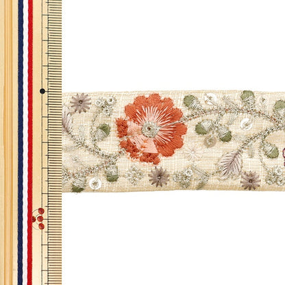 [De la cantidad 5] ArtilleraRibete "2024 Ribete bordado indio Beige x púrpura 47164d"