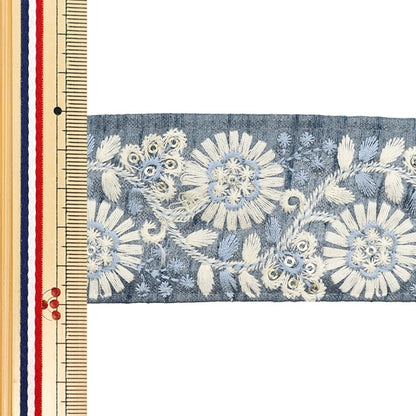 [De la cantidad 5] ArtilleraRibete "2024 Ribete bordado indio Gris x blanco 47166a"