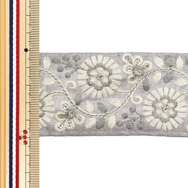 [De la cantidad 5] ArtilleraRibete "2024 Ribete bordado indio Gris x blanco 47166e"