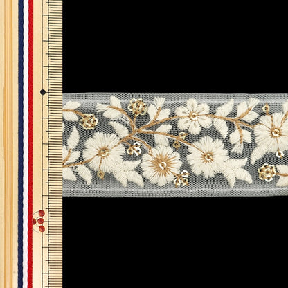 [De la cantidad 5] ArtilleraRibete "2024 Ribete bordado indio Blanco x marrón 47167f"