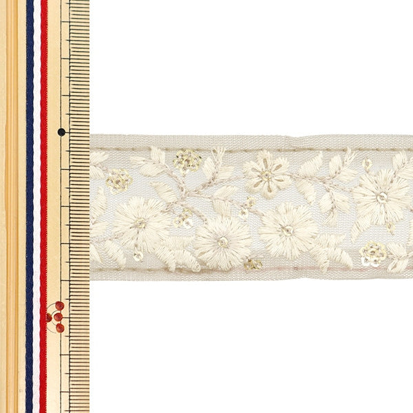 [De la cantidad 5] ArtilleraRibete "2024 Ribete bordado indio Marrón x blanco 47167i"