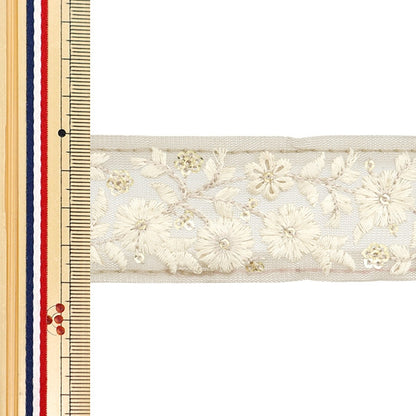 [De la cantidad 5] ArtilleraRibete "2024 Ribete bordado indio Marrón x blanco 47167i"