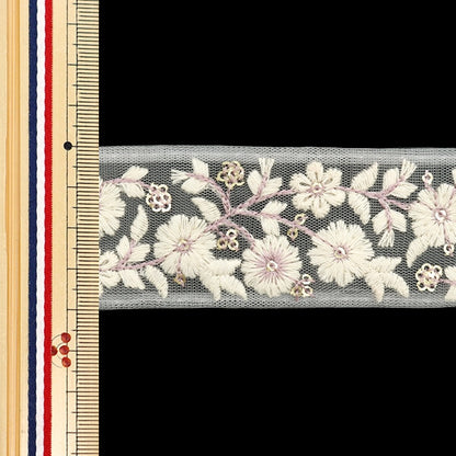 [De la cantidad 5] ArtilleraRibete "2024 Ribete bordado indio Blanco x púrpura 47167j"