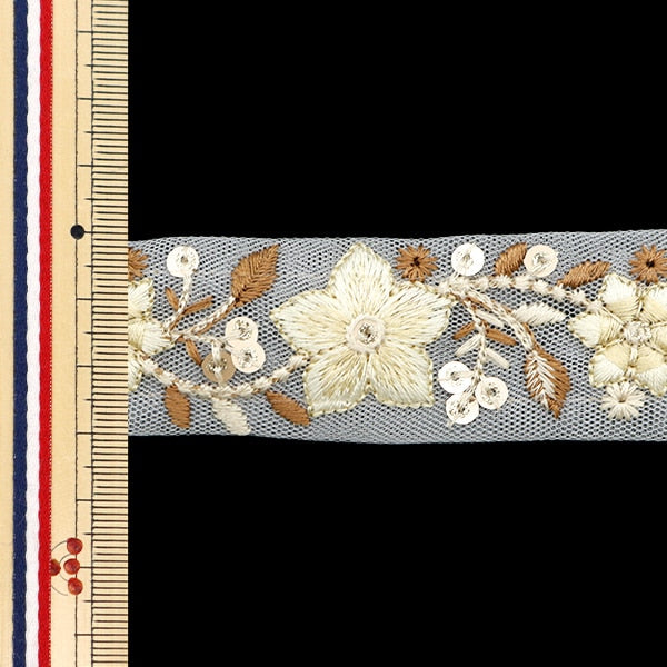 [Aus Menge 5] HandwerkBesätze 『2024 Indischer Stickereibesatz Weißer x braun 47202f]