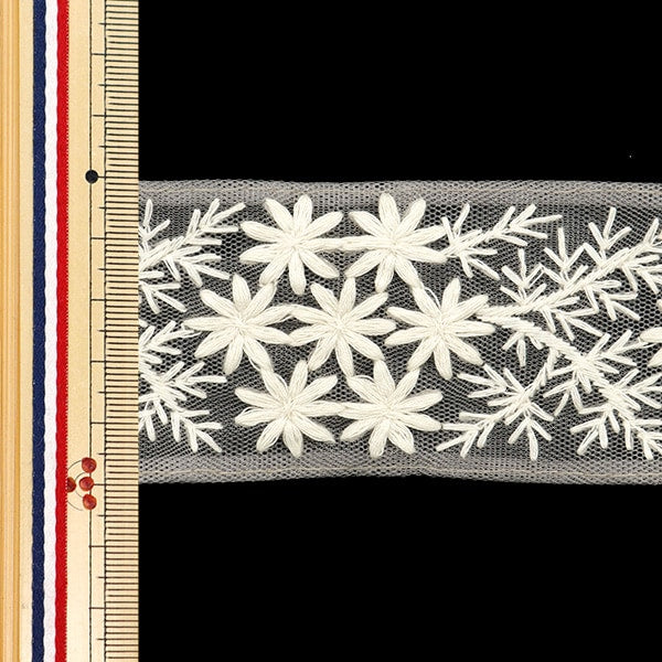 数量5から】 手芸ブレード 『2024 インド刺繍ブレード グレー×ホワイト